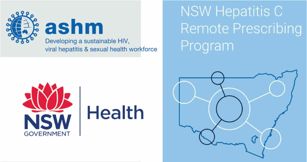 Hepatits C Prescribing Program with ASHM logo and NSW Health logo